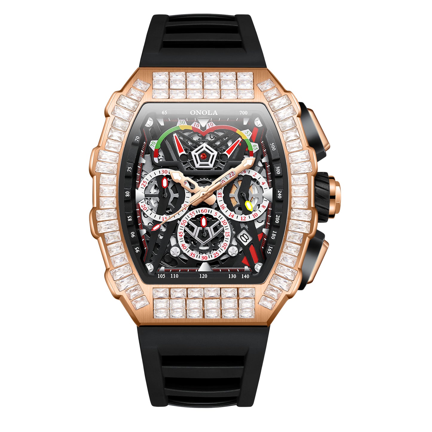 ONOLA-6827F Men's Fashion Hollow Mechanical Watch with sequin decoration on the surface