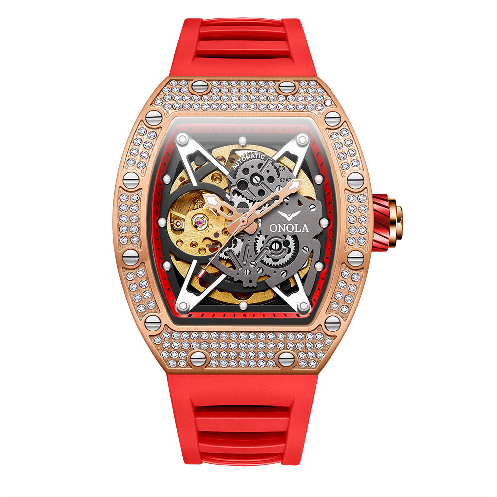 ONOLA-3838D men's mechanical watch, barrel shaped design, 30 meter waterproof, casual sports style, hollowed out tourbillon watch, perfect gift