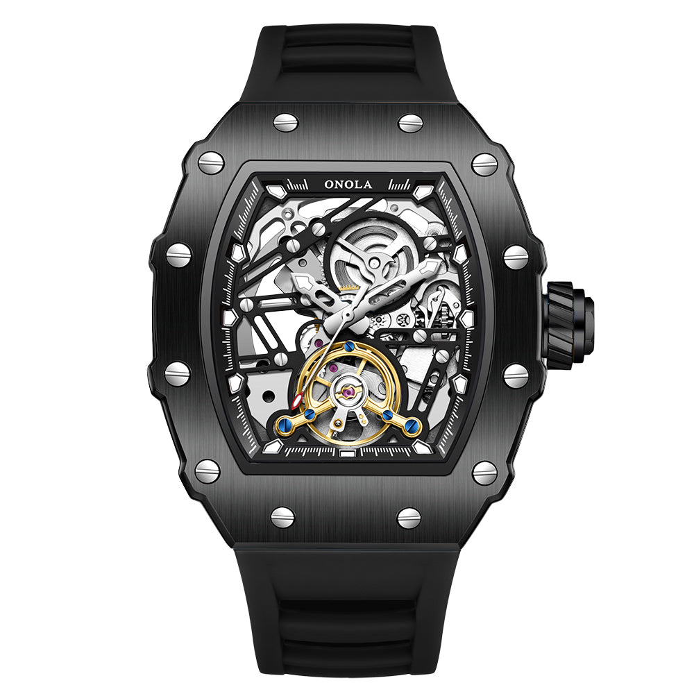 ONOLA-3854 Men's Wine Barrel Mechanical Watch with hollowed out automatic winding, suitable for daily wear