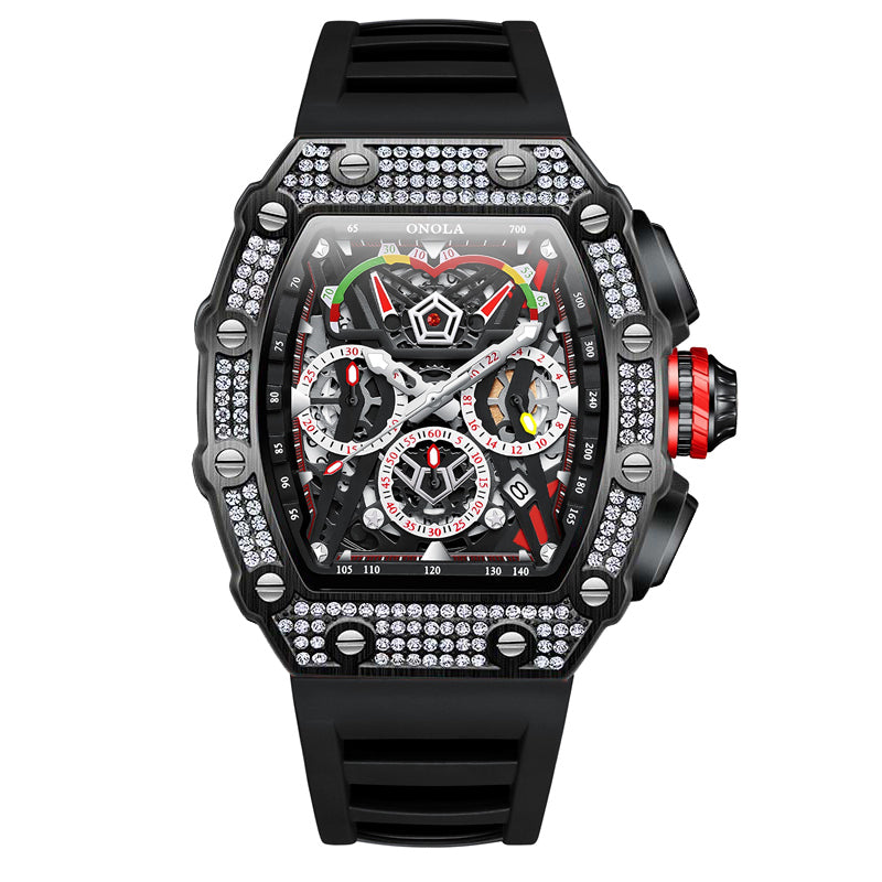 ONOLA-6827Q Men's Wine Barrel Quartz Watch with Fine Diamond Decoration and Calendar Function