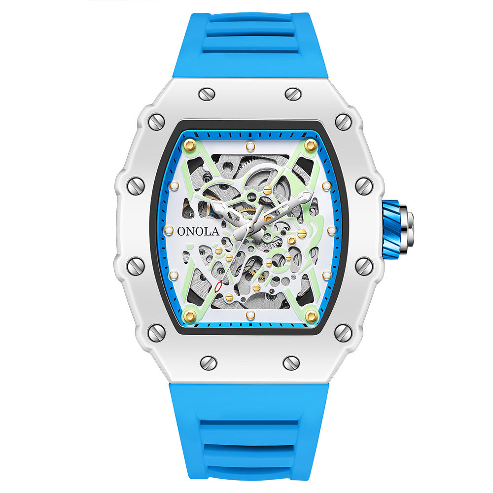 ONOLA-3829W Men's Hollow Automatic Tourbillon Mechanical Watch, Wine Bucket Style, Fashion Sports Style