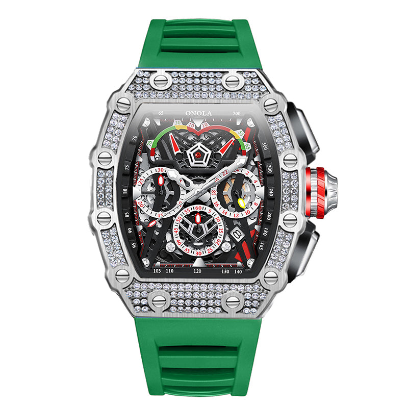 ONOLA-6827Q Men's Wine Barrel Quartz Watch with Fine Diamond Decoration and Calendar Function