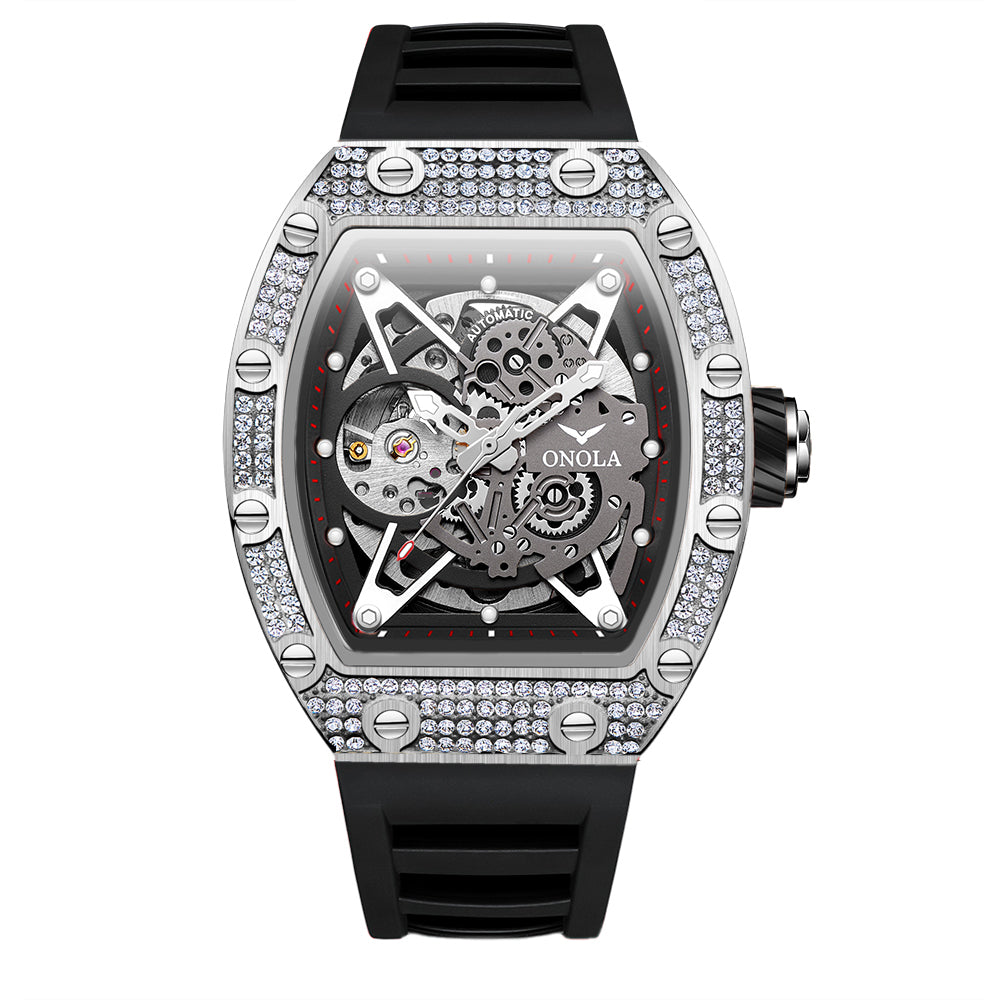 ONOLA-3838D men's mechanical watch, barrel shaped design, 30 meter waterproof, casual sports style, hollowed out tourbillon watch, perfect gift