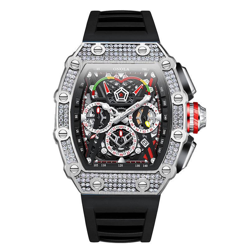 ONOLA-6827Q Men's Wine Barrel Quartz Watch with Fine Diamond Decoration and Calendar Function
