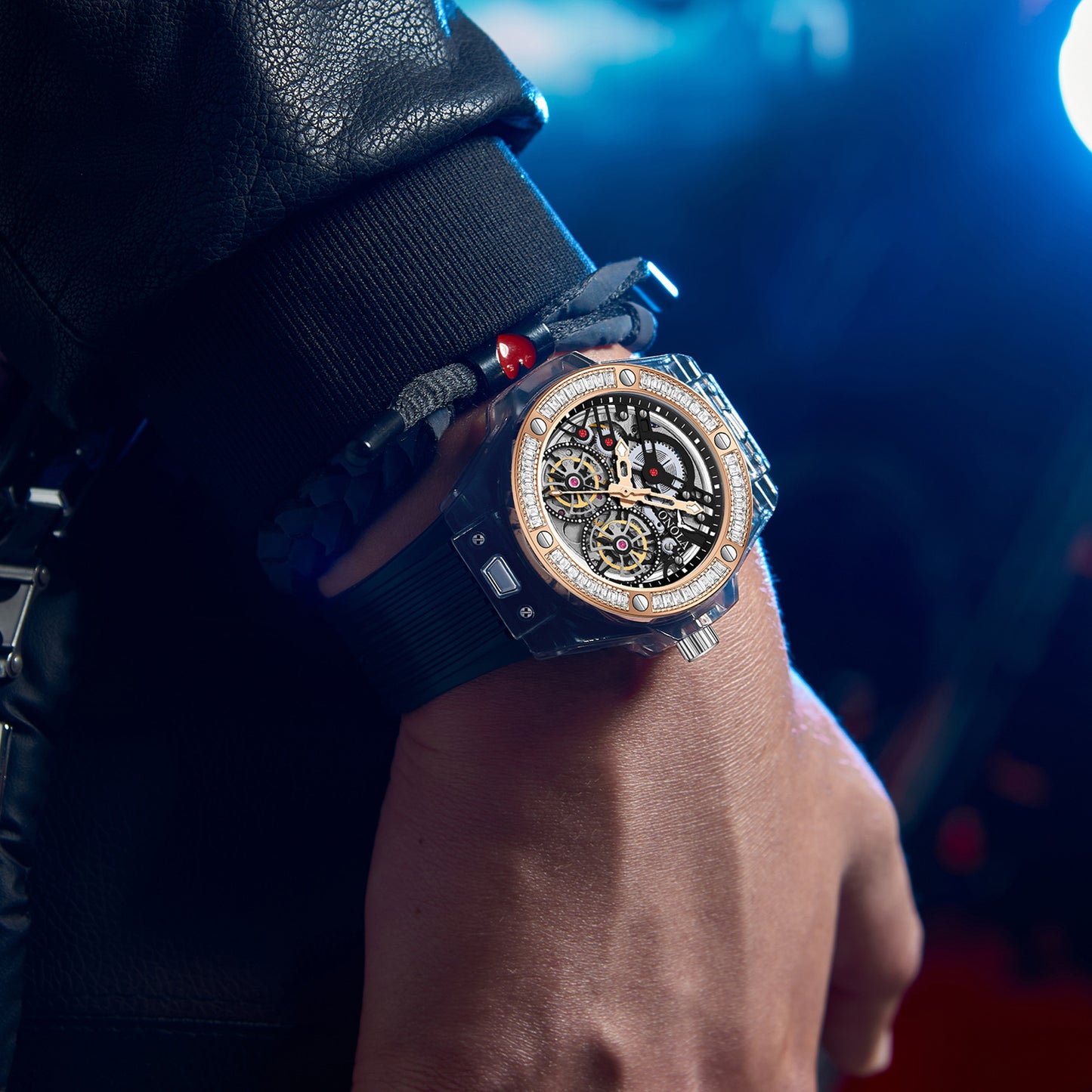 ONOLA-3835D Fashion Sports Mechanical Watch - Waterproof, Case with Flash Diamonds, Perfect Gift Choice