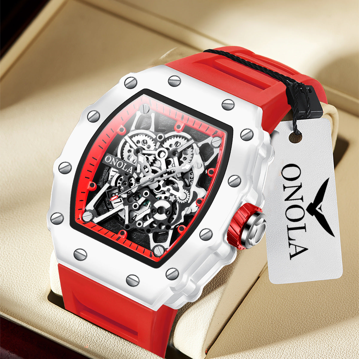 ONOLA-3827W men's wine barrel quartz watch, a Christmas and New Year gift for yourself and your family