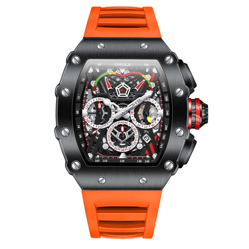 ONOLA-6827 Men's Wine Barrel Quartz Watch Multi functional Timing Watch