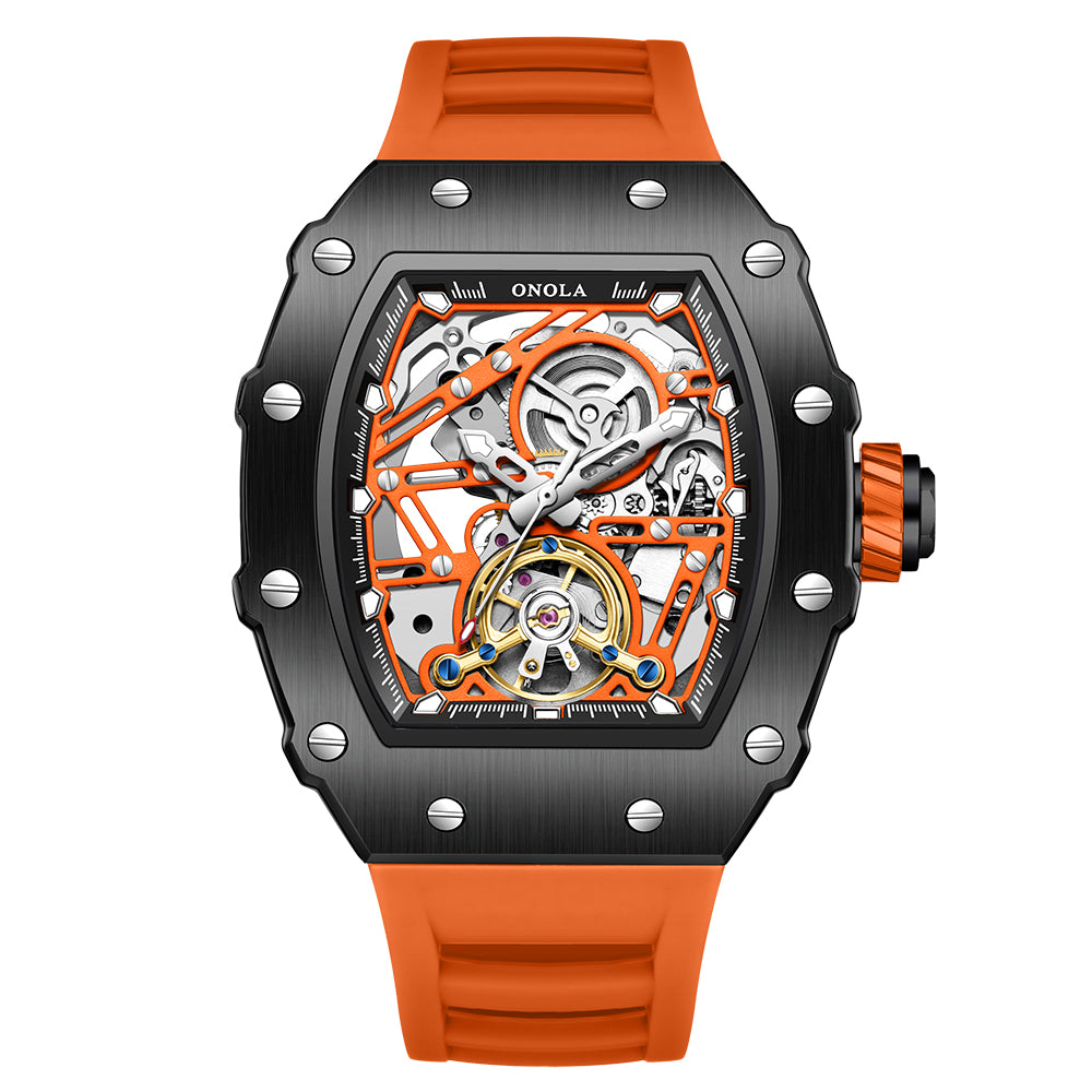 ONOLA-3854 Men's Wine Barrel Mechanical Watch with hollowed out automatic winding, suitable for daily wear