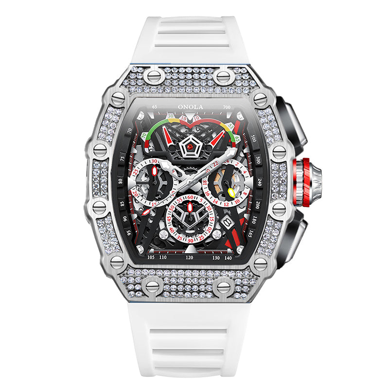 ONOLA-6827Q Men's Wine Barrel Quartz Watch with Fine Diamond Decoration and Calendar Function