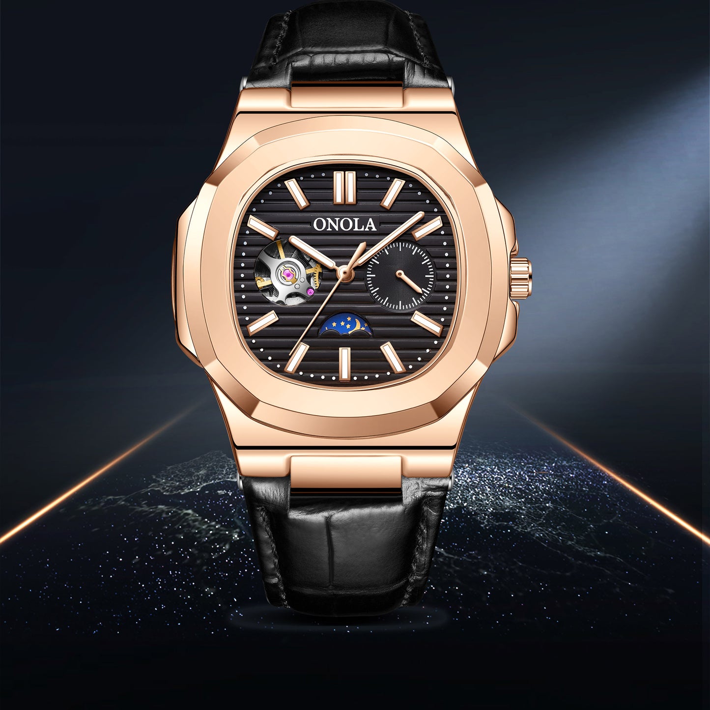 ONOLA-3855 men's mechanical watch, business style, automatic winding, waterproof and durable, perfect gift choice
