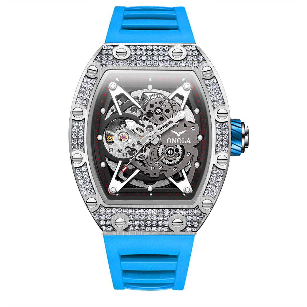 ONOLA-3838D men's mechanical watch, barrel shaped design, 30 meter waterproof, casual sports style, hollowed out tourbillon watch, perfect gift