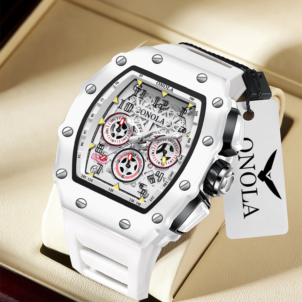ONOLA-6826W Men's Quartz Watch 30 meter Waterproof, with Calendar Function, Barrel Type
