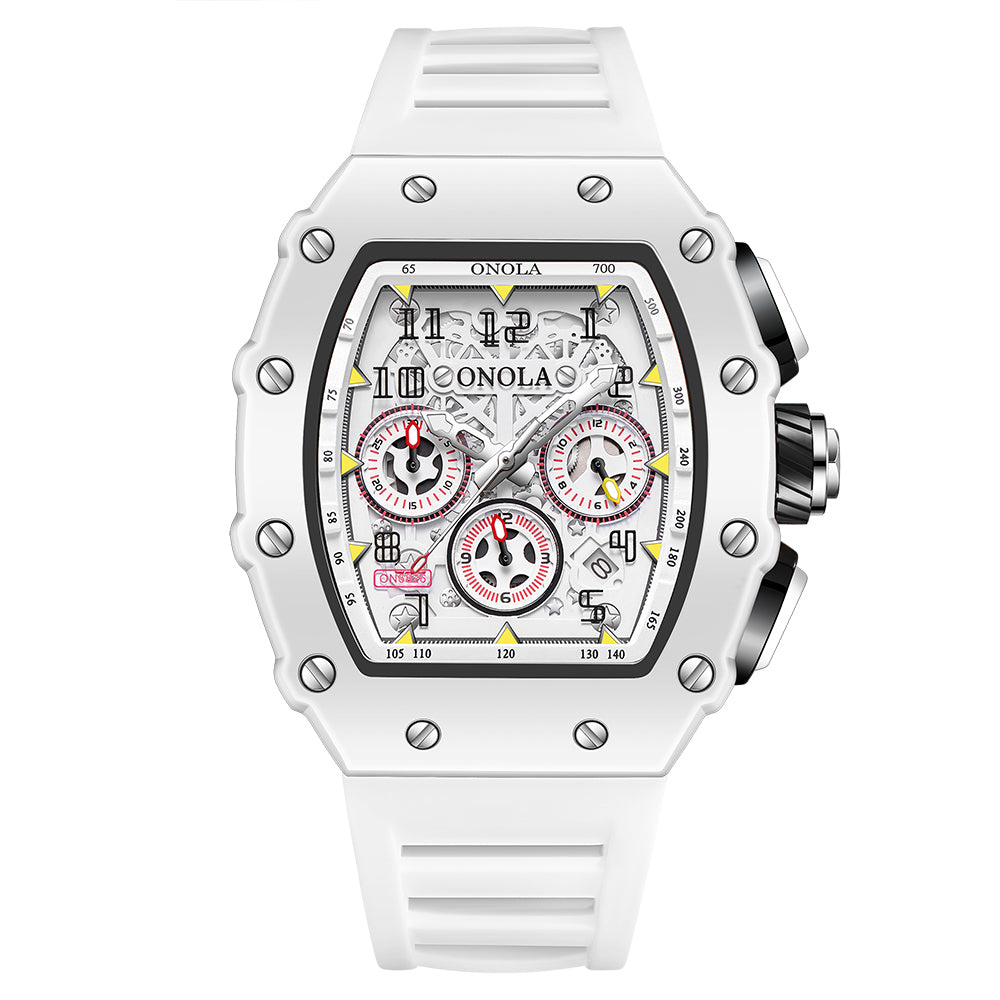 ONOLA-6826W Men's Quartz Watch 30 meter Waterproof, with Calendar Function, Barrel Type