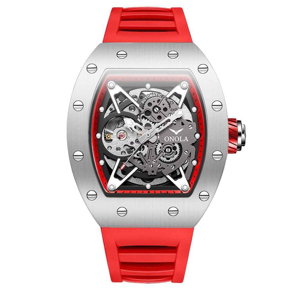 ONOLA-3838 Men's Barrel Mechanical Watch - Hollow dial, glowing, 30 meter waterproof