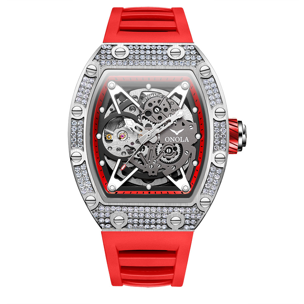 ONOLA-3838D men's mechanical watch, barrel shaped design, 30 meter waterproof, casual sports style, hollowed out tourbillon watch, perfect gift