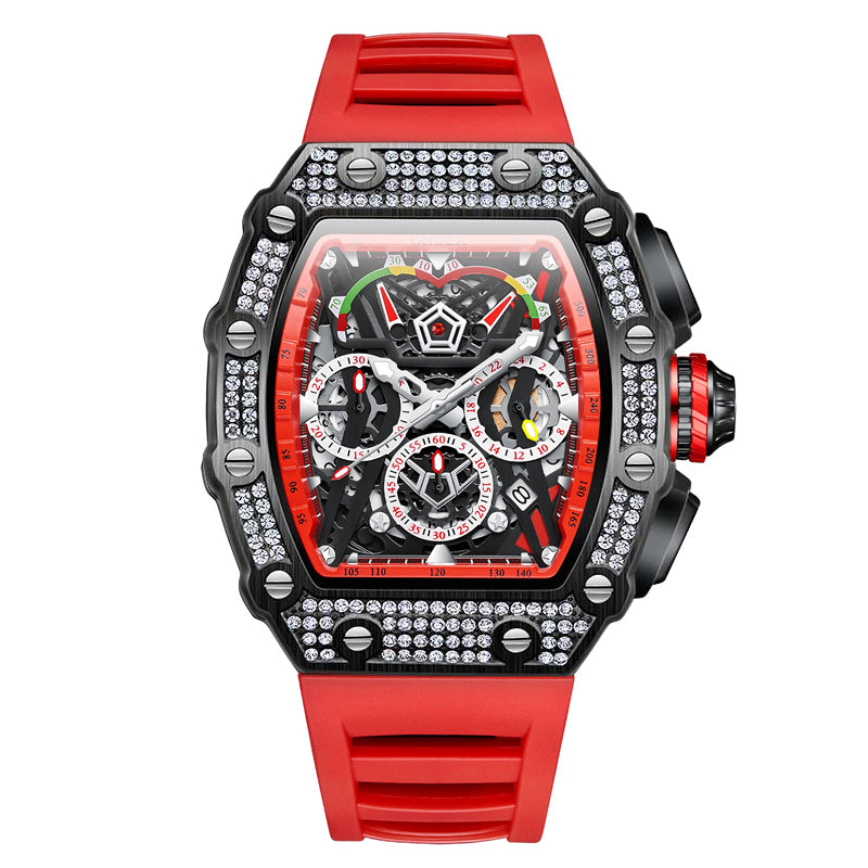 ONOLA-6827Q Men's Wine Barrel Quartz Watch with Fine Diamond Decoration and Calendar Function