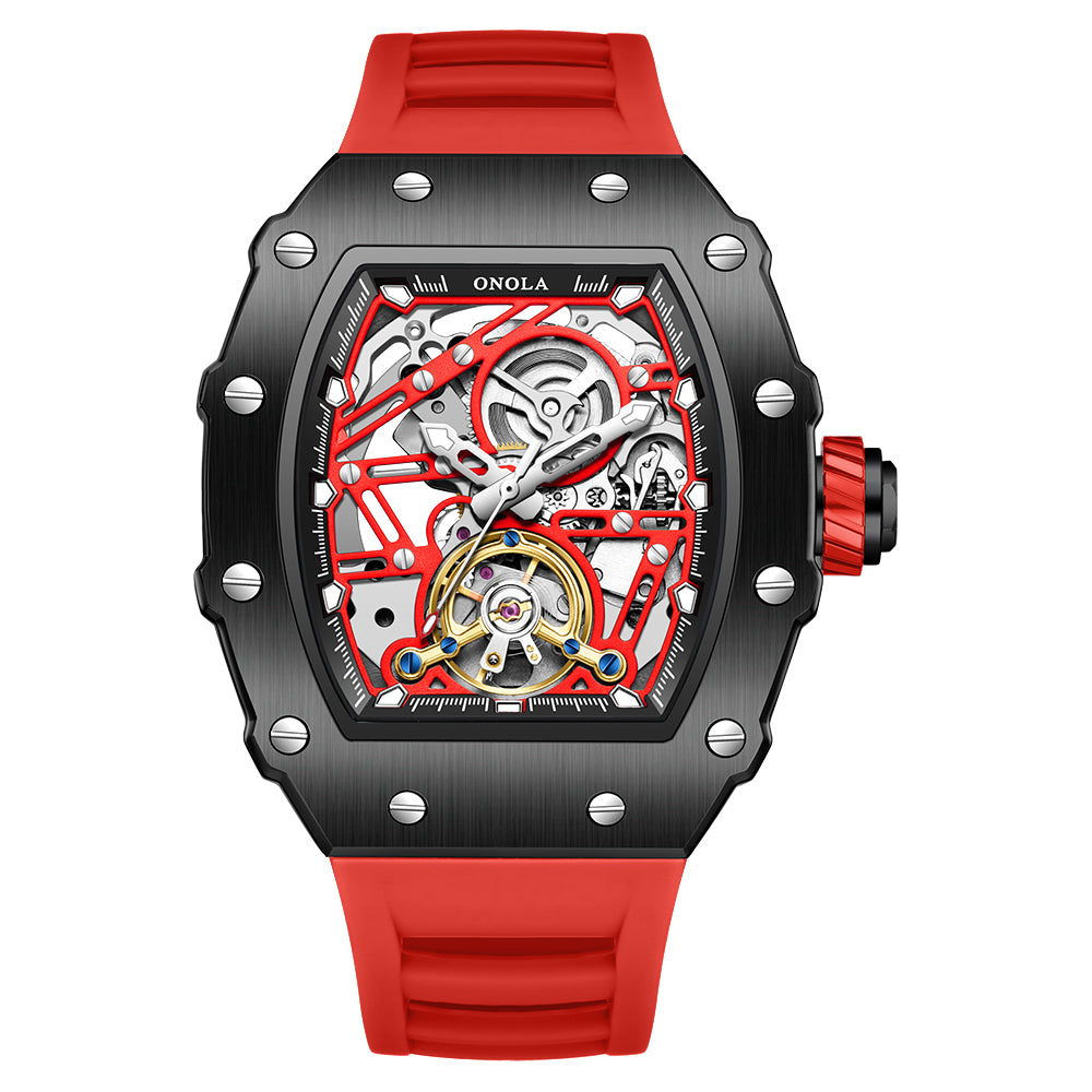 ONOLA-3854 Men's Wine Barrel Mechanical Watch with hollowed out automatic winding, suitable for daily wear