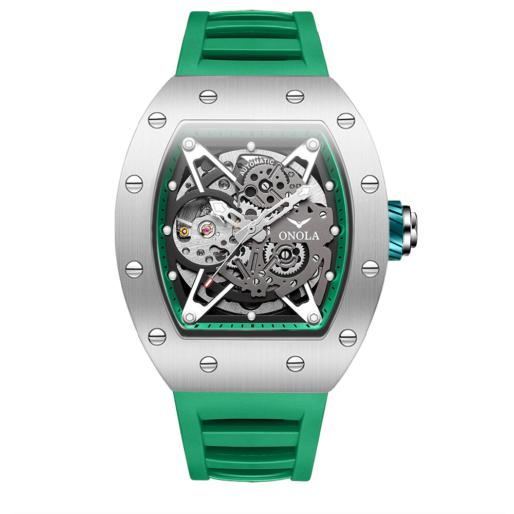 ONOLA-3838 Men's Barrel Mechanical Watch - Hollow dial, glowing, 30 meter waterproof
