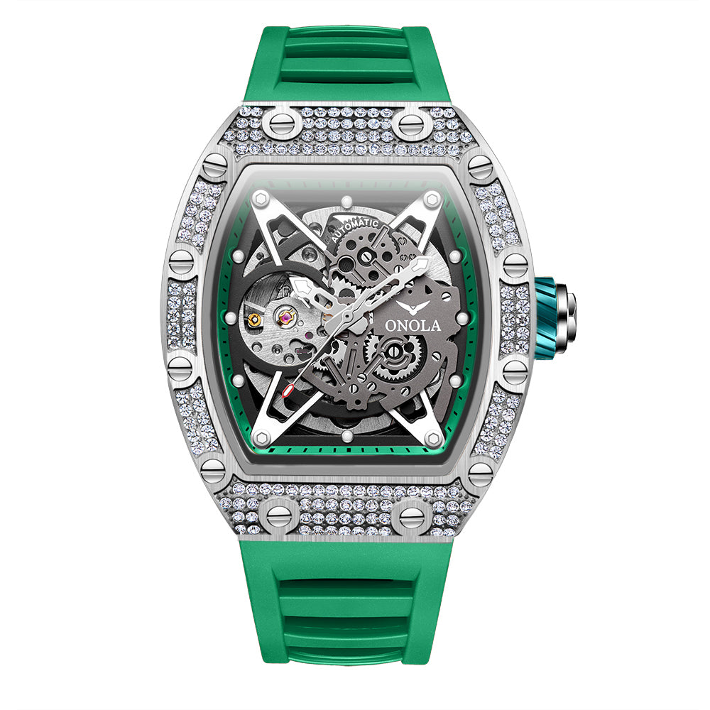 ONOLA-3838D men's mechanical watch, barrel shaped design, 30 meter waterproof, casual sports style, hollowed out tourbillon watch, perfect gift
