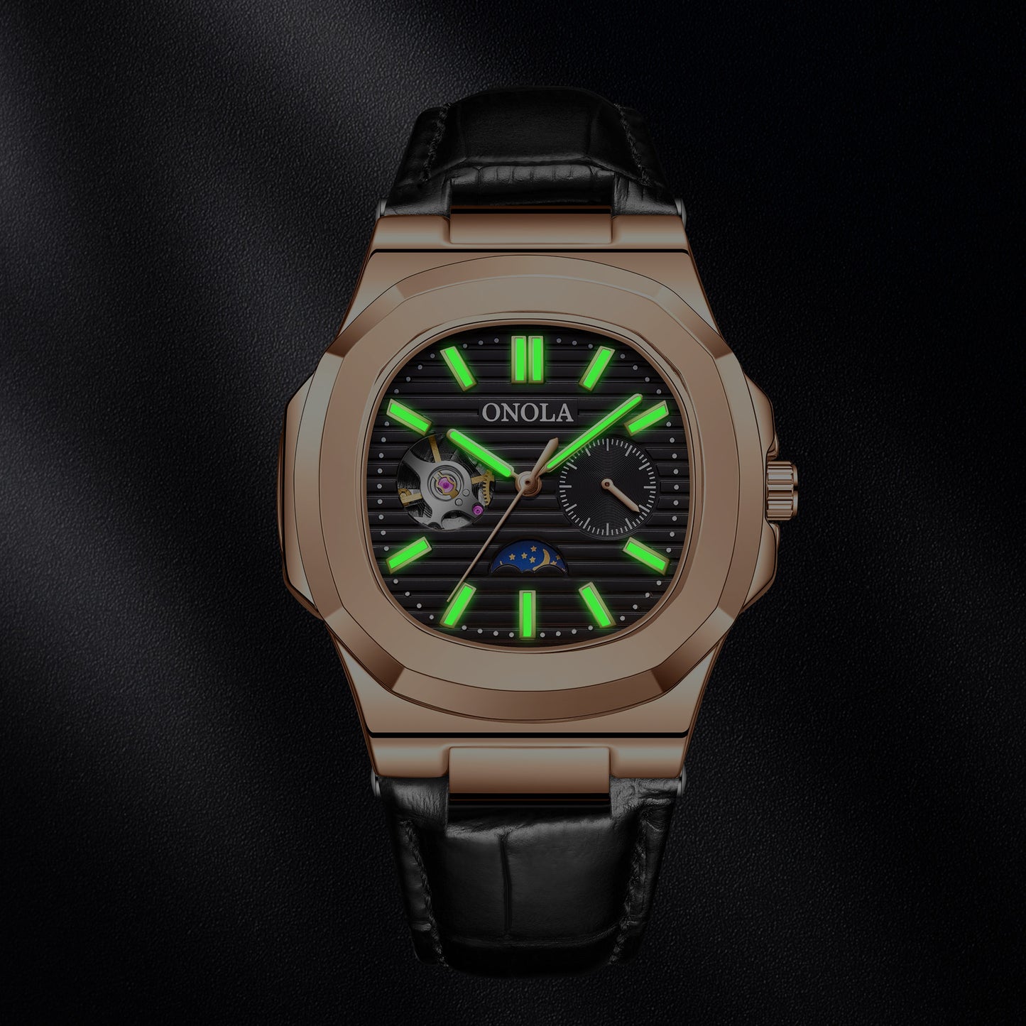 ONOLA-3855 men's mechanical watch, business style, automatic winding, waterproof and durable, perfect gift choice