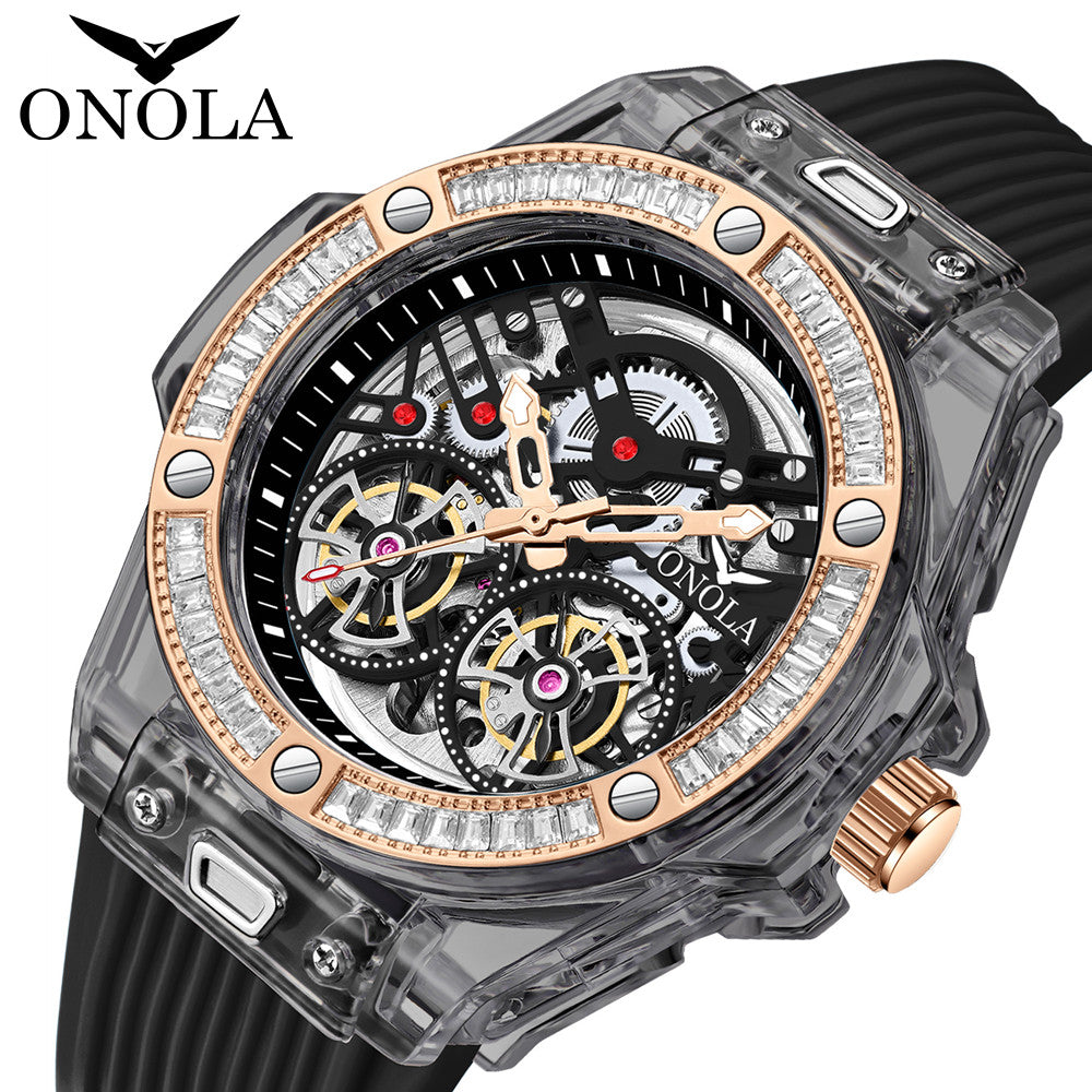 ONOLA-3835D Fashion Sports Mechanical Watch - Waterproof, Case with Flash Diamonds, Perfect Gift Choice
