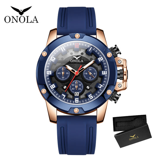 ONOLA-6858 Men's Sports Quartz Watch Multi functional Chronograph Night Light Waterproof, Suitable for Business Meetings and Outdoor Activities Wearing