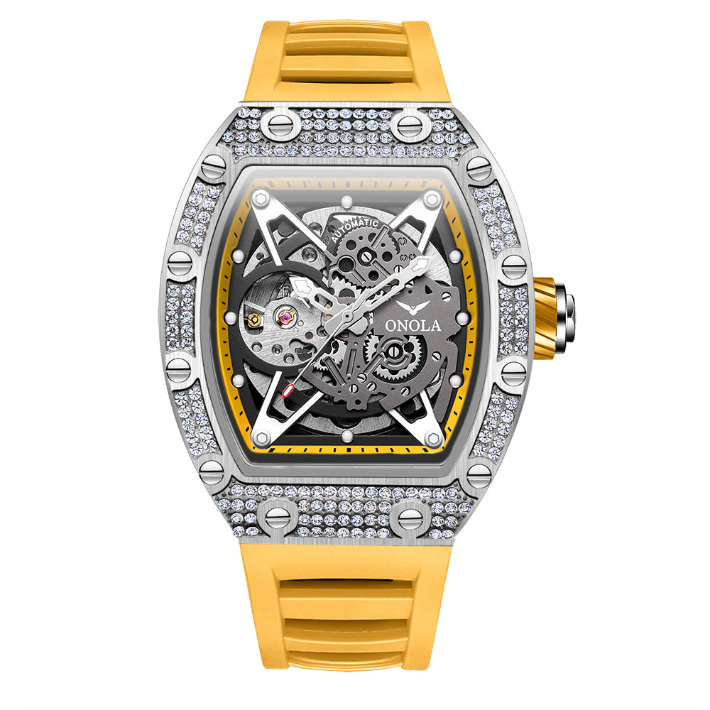 ONOLA-3838D men's mechanical watch, barrel shaped design, 30 meter waterproof, casual sports style, hollowed out tourbillon watch, perfect gift