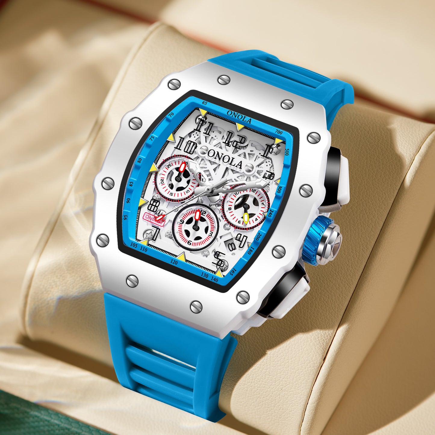 ONOLA-6826W Men's Quartz Watch 30 meter Waterproof, with Calendar Function, Barrel Type