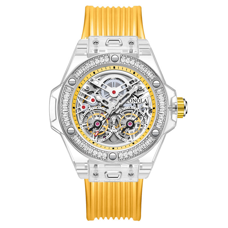 ONOLA-3835D Fashion Sports Mechanical Watch - Waterproof, Case with Flash Diamonds, Perfect Gift Choice