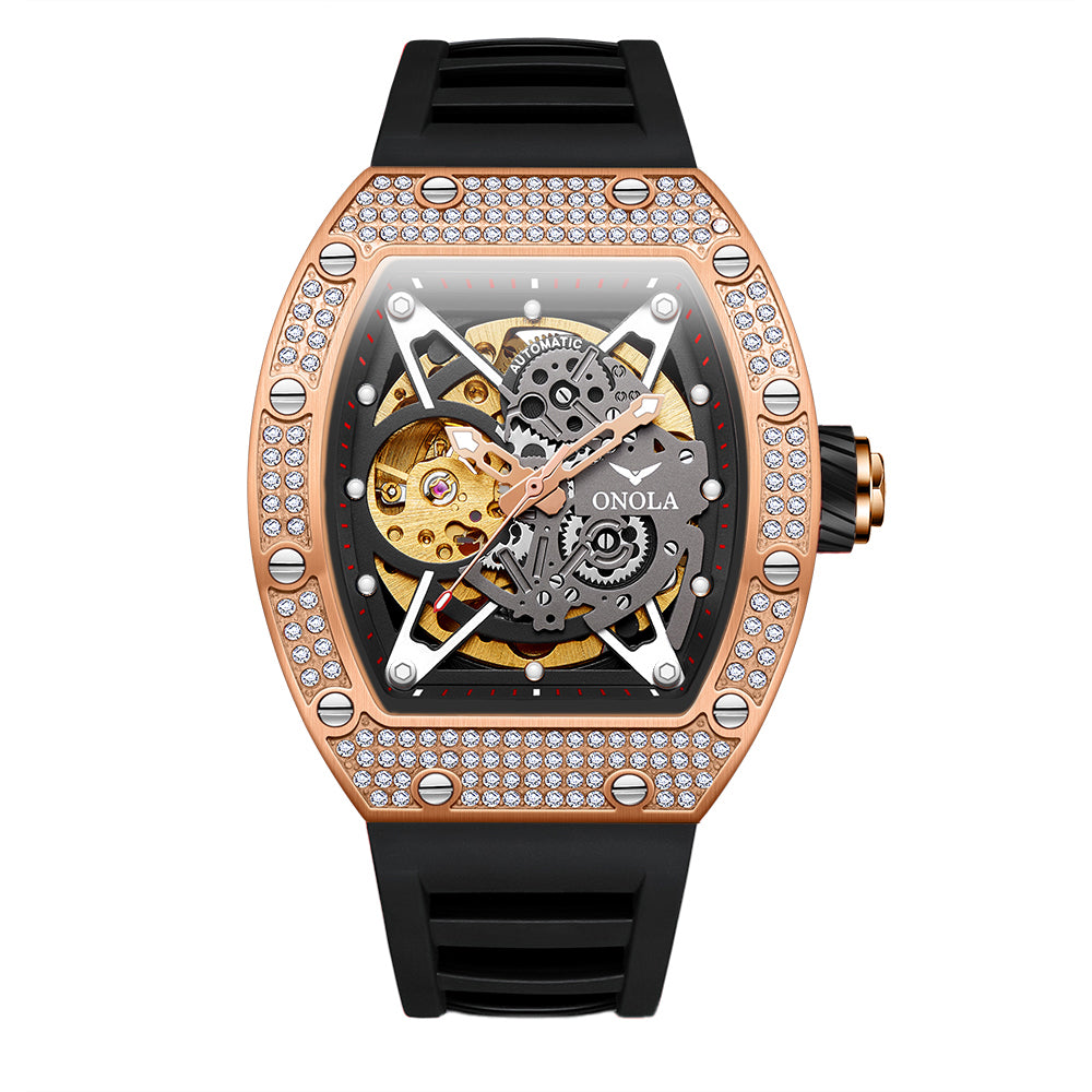 ONOLA-3838D men's mechanical watch, barrel shaped design, 30 meter waterproof, casual sports style, hollowed out tourbillon watch, perfect gift