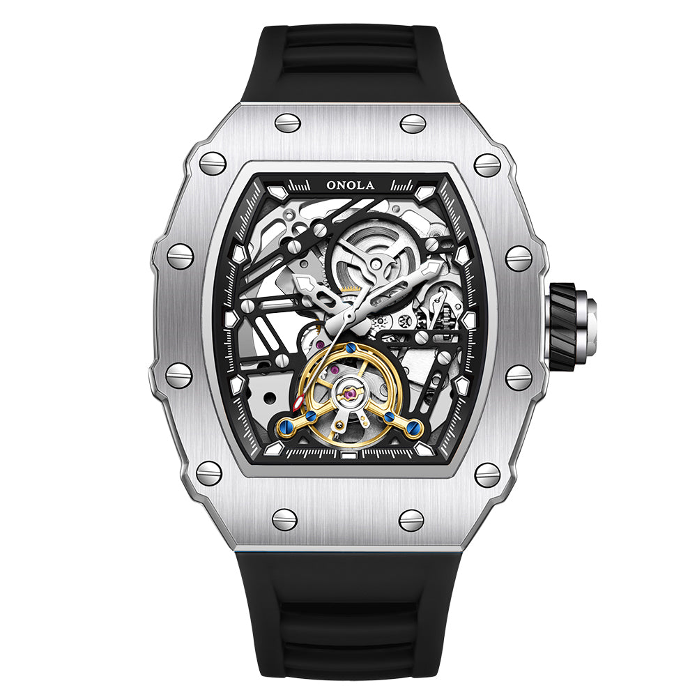ONOLA-3854 Men's Wine Barrel Mechanical Watch with hollowed out automatic winding, suitable for daily wear