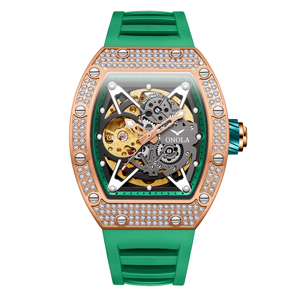 ONOLA-3838D men's mechanical watch, barrel shaped design, 30 meter waterproof, casual sports style, hollowed out tourbillon watch, perfect gift
