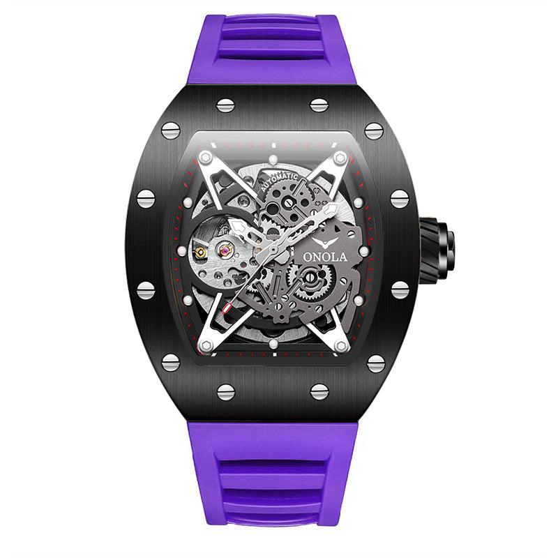 ONOLA-3838 Men's Barrel Mechanical Watch - Hollow dial, glowing, 30 meter waterproof