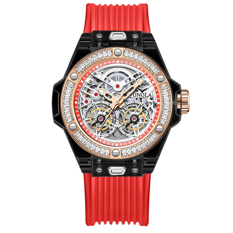 ONOLA-3835D Fashion Sports Mechanical Watch - Waterproof, Case with Flash Diamonds, Perfect Gift Choice
